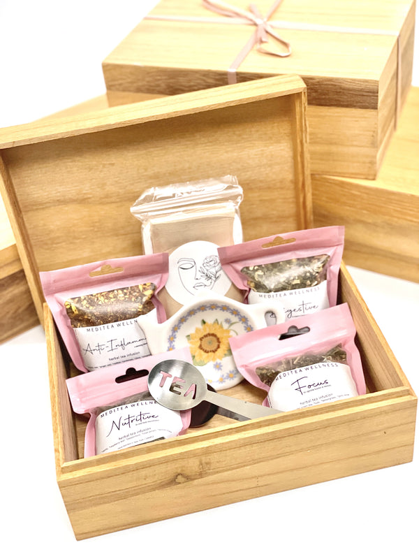 Herbal Delight Wooden Gift Box - Complete Tea Brewing Kit Inside! (LIMITED EDITION) - MediTea Wellness